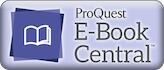 purple background with a dark purple square. In the square is an outline of a book. States: ProQuest e-book central